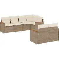 vidaXL 7-delige tuinmeubelset met kussens, beige, van polyrotan