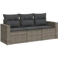 vidaXL 3-delige Loungeset met kussens poly rattan grijs