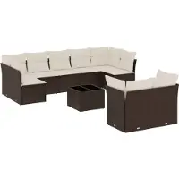 vidaXL 10-delige Loungeset met kussens poly rattan bruin