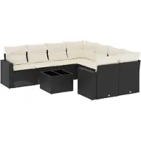 vidaXL 9-delige Loungeset met kussens poly rattan zwart