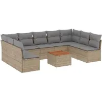 vidaXL 10-delige Loungeset met kussens poly rattan beige