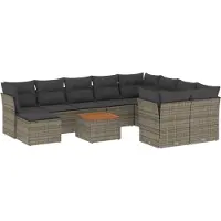 vidaXL 11-delige loungeset voor de tuin met kussens, grijs, polyrotan