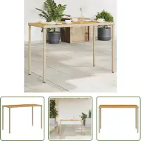 The Living Store Buitentafel - Tuin Tafel - Tuintafel met acaciahouten blad 115x54x74 cm poly rattan beige - Bistrotafel - Eetkamerset - Patio Set