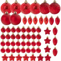 Kadax Kerstballen, van kunststof, set van 60 ballen, kerstballen, kerstboomversiering, kerstdecoratie (rood)