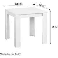 Homestyle4u Eettafel - 80x80 cm - Eetkamertafel - Massief Hout - Wit