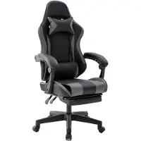 Delman Ergonomische Gaming Stoel met Voetensteun en Hoofdkussen – Verstelbare Gaming Bureaustoel van PU Leer – Gamer Stoel met Lendensteun, 135° Kantelbaar, 360° Draaibaar, Belastbaar tot 150 kg