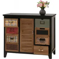 MCW Apothekerskast -O63, kast met lades, etikettenhouder, vintage shabby luiken, 80x91x40 cm ~ behuizing zwart