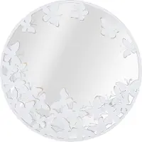 Mauro Ferretti - Ronde Wandspiegel met Metalen Vlinders - Wit - Decoratieve Spiegel - WHITE BUTTERFLY - Ø 62,5 cm