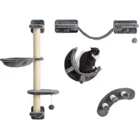 PawHut Kattenschappen Set Polyester, spaanplaat 30L x 30B x 96H cm Donkergrijs