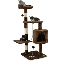 Lionto krabpaal 112 cm, stabiel, compact & met grot en sisaltouw, bruin
