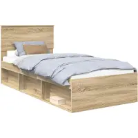vidaXL Bedframe met hoofdeinde, Sonoma-kleur, 90 x 190 cm, massief grenenhout