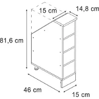 Vicco Rion Kast voor schuine wand – 15 x 81.6 cm met 4 compartimenten Krachtige eik goud
