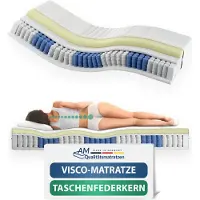 AM Qualitätsmatratzen - Traagschuim matras 100x200cm - Gemiddeld (H3) - Traagschuim pocketveringmatras - Matras met geïntegreerde 6cm traagschuim deklaag - 24cm hoogte - Made in Germany