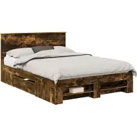 vidaXL Bedframe met hoofdeinde Gerookt eiken 140 x 200 cm Bewerkt hout