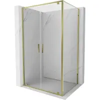 Mexen Exo scharnierend douchecabine 90 x 100 cm, transparant, goud - 8182-090-100-50-00