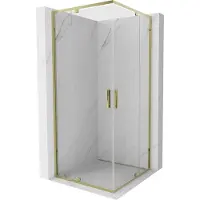 Mexen Exo vierkante douchecabine met scharnierende deur 100 x 100 cm, transparant, goud - 8110-100-100-50-00