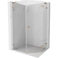 Mexen Lunar L vijfhoekige scharnierende douchecabine, rechts 80 x 90 , transparant, geborsteld koper - 831L-080P-090L-65-00-P