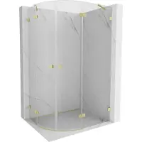 Mexen Lunar halfronde douchecabine scharnierend rechts 100 x 70 cm, transparant, geborsteld goud - 833-100P-070L-55-00