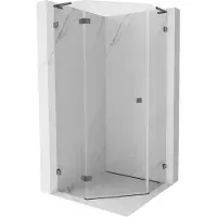 Mexen Lunar L vijfhoekige douchecabine scharnierend links 80x80 , transparant, geborsteld gungrijs - 831L-080L-080P-66-00-L