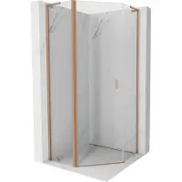 Mexen Mist L vijfhoekige douchecabine scharnierend 80 x 80 , transparant, geborsteld koper - 8A8L-080-080-65-00