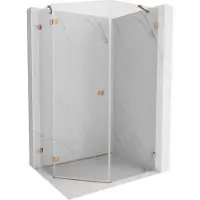 Mexen Lunar vijfhoekige douchecabine scharnierend links 80 x 100 cm, transparant, geborsteld koper - 831-080L-100P-65-00-L