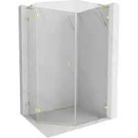 Mexen Lunar L vijfhoekige douchecabine scharnierend links 80 x 100 , transparant, geborsteld goud - 831L-080L-100P-55-00-L