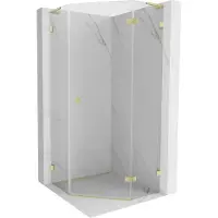 Mexen Lunar L vijfhoekige douchecabine scharnierend rechts 80 x 80 , transparant, geborsteld goud - 831L-080P-080L-55-00-P