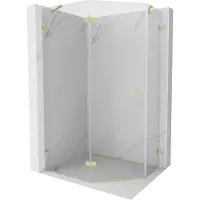 Mexen Lunar vijfhoekige douchecabine links scharnierend 90 x 80 , transparant, geborsteld goud - 831-090L-080P-55-00-L