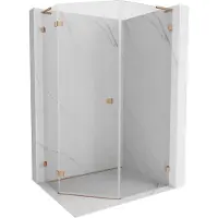 Mexen Lunar L vijfhoekige douchecabine links openend 80 x 90 , transparant, geborsteld koper - 831L-080L-090P-65-00-L