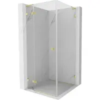 Mexen Lunar L douchecabine naar buiten opendraaiend links 100 x 100 , transparant, geborsteld goud - 834L-100-100-55-00-L