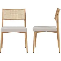 En.casa Eetkamerstoel 'Jördfjok', set van 2. Beklede stoel met metalen frame, textielbekleding, rattanlook/beige