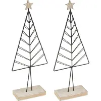 Viana Mini kerstboom metaal hout zwart naturel 28cm 2st, 2 Stück