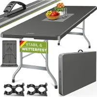 Tillvex Tuintafel, inklapbaar, kunststof, 220 x 70 cm, buffettafel met draaggreep, klaptafel voor tuin, terras en balkon, campingtafel voor 10 personen