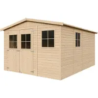 Timbela Holz tuinhuizen met geïmpregneerde vloer - Opbergruimte met ramen - H226x418x320 cm / 12 m² - Tuinhuis van natuurlijk hout met verticale planken - Tuinwerkplaats