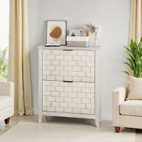 STILVORA Schoenenkast - Vintage Stijl Met 2 Kleplades En Open Vak - Voor Hal En Entree - MDF;Massief Hout - 80 Cm - Retro Wit