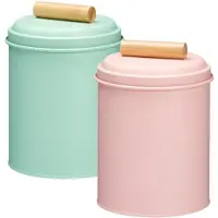 Excellent houseware Voorraadpotten set - 2x - koekjes bewaarblik - 14 x 20 cm - metaal - roze / groen