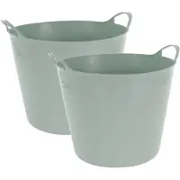 Excellent houseware flexibele wasmand - 2x - groen - 27 liter - kunststof - 42 x 40 x 35 cm