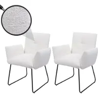 Mendler Set van 2 eetkamerstoelen -K34, keukenstoel, gestoffeerde stoel met armleuningen, bouclé-stof/textiel, metaal, MVG ~ wit