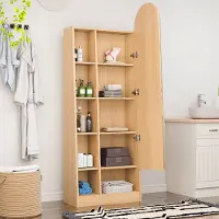 OKWISH Hoge Kast Met Spiegeldeur Met Opbergruimte Voor Hal Slaapkamer Badkamer MDF Naturel 60 X 28 X 165 Cm