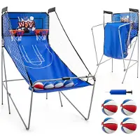 Costway 8-in-1 basketbalautomaat, opvouwbare elektrische basketbalstandaard, schietmachine met 4 ballen, 8 spelmodi, luchtpomp voor 2 spelers, arcade basketbalspel voor kinderen en volwassenen