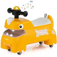 Costway Glijauto, glijvoertuig met opbergruimte onder de zitting, dinosaurus, schuifvoertuig met verlichting, muziek en claxon, glijbaan auto voor kinderen vanaf 1 jaar (geel)