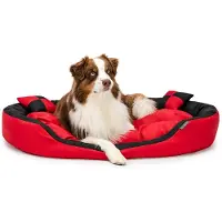 Lionto hondenbed, stijlvol 4-in-1 hondenmandje, waterafstotend, krasbestendig en gemakkelijk schoon te maken, 110x80 cm, rood/zwart