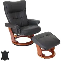 Robas Lund MCA relaxfauteuil Montreal, TV-fauteuil kruk, echt leer 130kg draagvermogen ~ zwart, honingkleurig