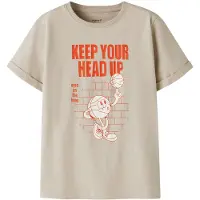 Name it KIDS T-shirt greige Grijs Jongens Stretchkatoen Ronde hals Printopdruk - maat 134/140