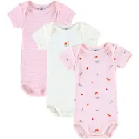 Petit Bateau Setje van katoenen body's met korte mouwen en bloemenprint Meisjes Rompertje - Roze + Roze + Wit/Roze