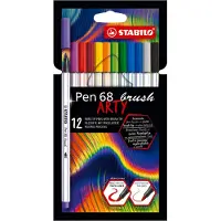Stabilo Pen 68 - Premium Brush Viltstift - Met Flexibele Penseelpunt - ARTY Etui Met 12 Verschillende Kleuren