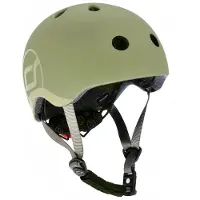 Scoot & Ride Helmet – Kinderhelm – XS 45-51 cm – LED achterlicht – magnetische sluiting – verstelbaar – Olijf