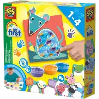 SES Creative - My First - Vingerverf dieren - 8 grote Dierenkaarten met Sticker Hoofden - Goed Uitwasbaar – Glutenvrij – voor 1 tot 4 jaar