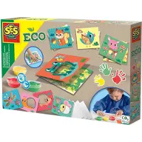SES Creative - Eco Vingerverf kaarten - 3 kleuren verf met voorbedrukte kaarten - Inclusief papier - Goed uitwasbaar