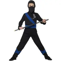 Smiffys Kostuum - Ninja Assassin - Zwart/blauw - - 7-9 jaar (122-134) - Verkleedkleren